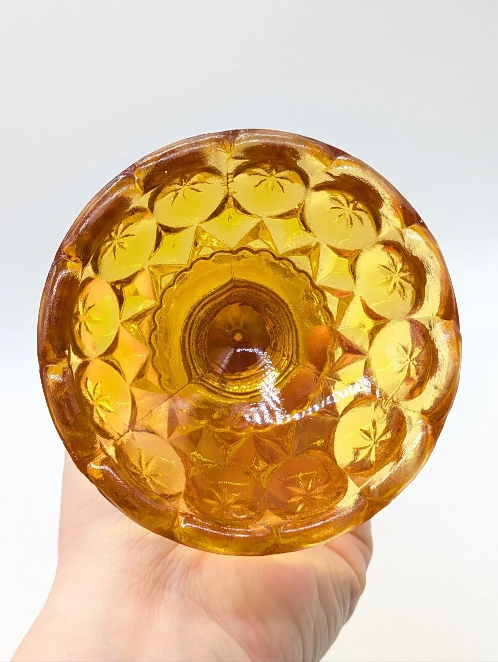 Vintage Kanawha Mid Century Modern MCM Amber Moon & Stars Swung Glass Vase